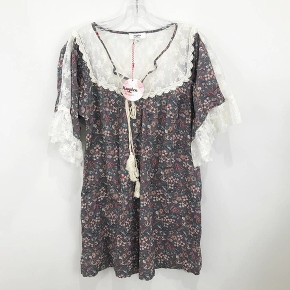 Hayden Dresses & Skirts - HAYDEN Grey Floral Lace Boho-Chic Mini Dress NWT